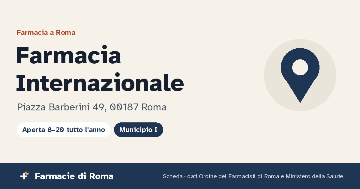 Farmacia Internazionale a Roma: scheda con indirizzo Piazza Barberini 49 e apertura