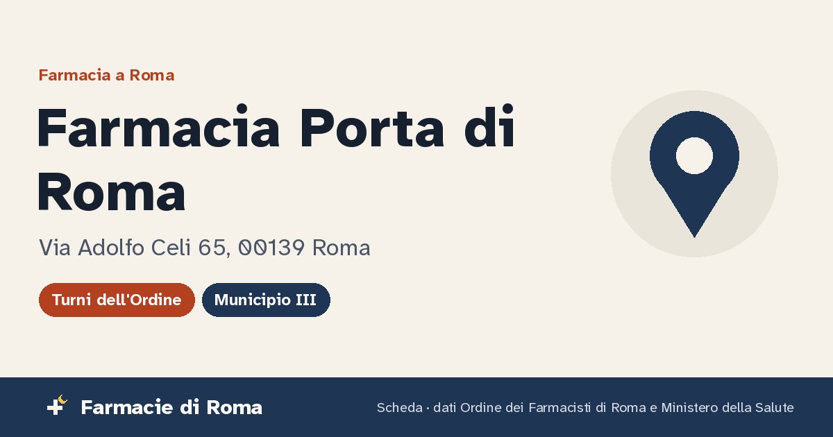 Farmacia Porta di Roma: scheda con indirizzo Via Adolfo Celi 65 e apertura
