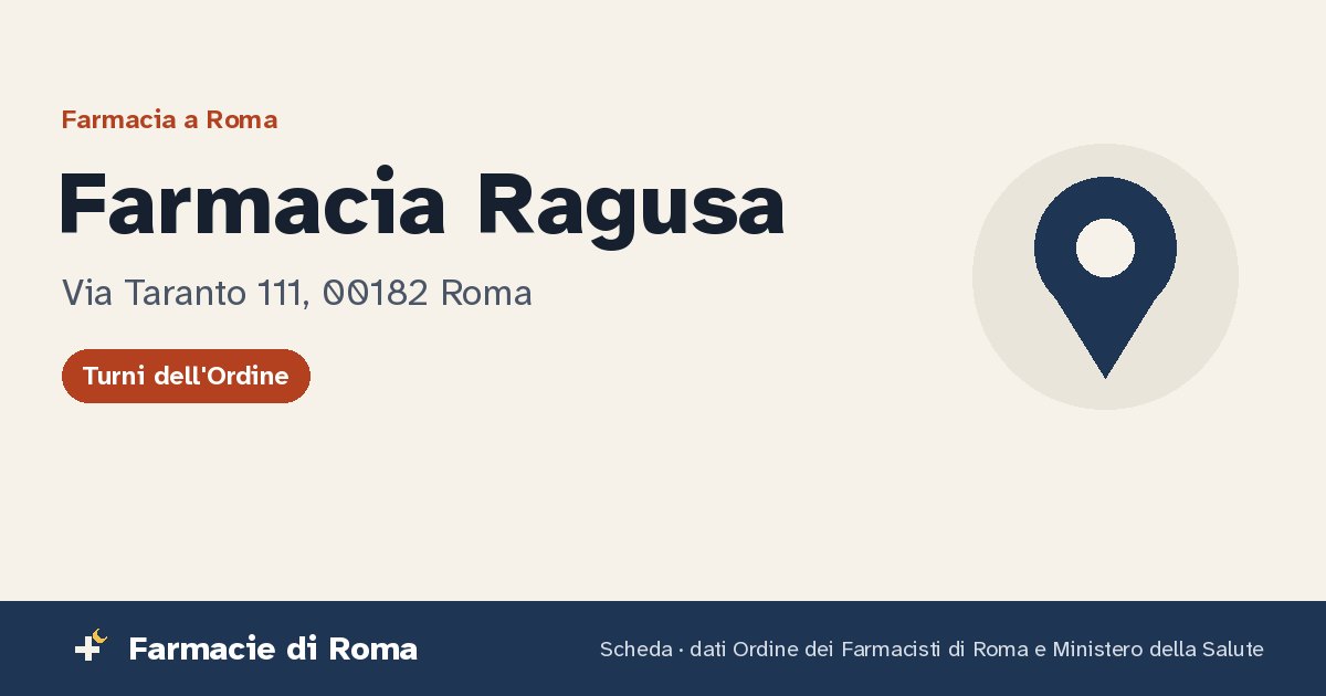 Farmacia Ragusa a Roma: scheda con indirizzo Via Taranto 111 e apertura
