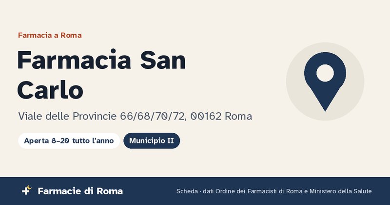 Farmacia San Carlo a Roma: scheda con indirizzo Viale delle Provincie 66/68/70/72 e apertura