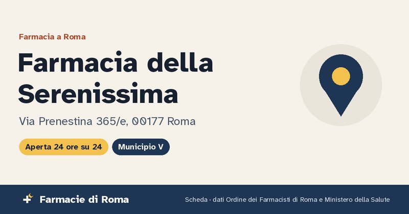 Farmacia della Serenissima a Roma: scheda con indirizzo Via Prenestina 365/e e apertura